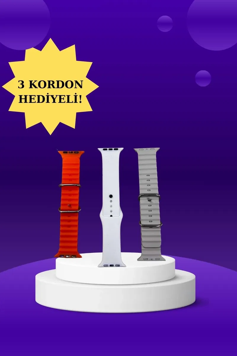 Akıllı Saat Arama Görüşme Bildirim Görme Uyku ve Sağlık Takibi Nabız Ölçer 3 Kordon Hediyeli görsel 3