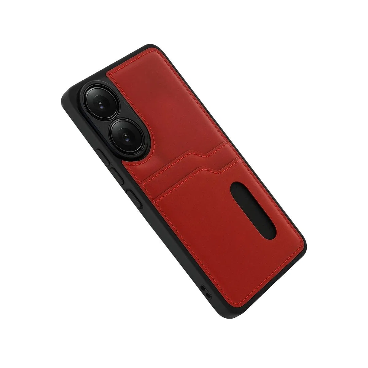 Oppo A38 Sara Kartvizitli Deri Kılıf - Kırmızı görsel 5