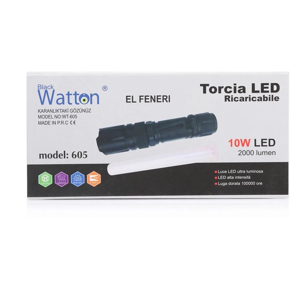 10w 2000 Lümen 4 Renk Güçlü El Feneri Wt-605 görsel 4