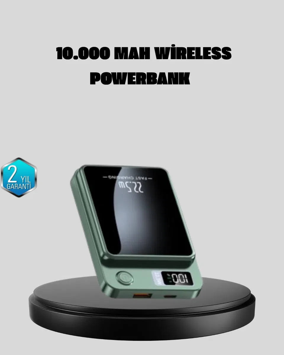 MagSafe Powerbank 10. 000 mAh Kablosuz ve Dijital Ekranlı Hızlı Şarj Cihazı