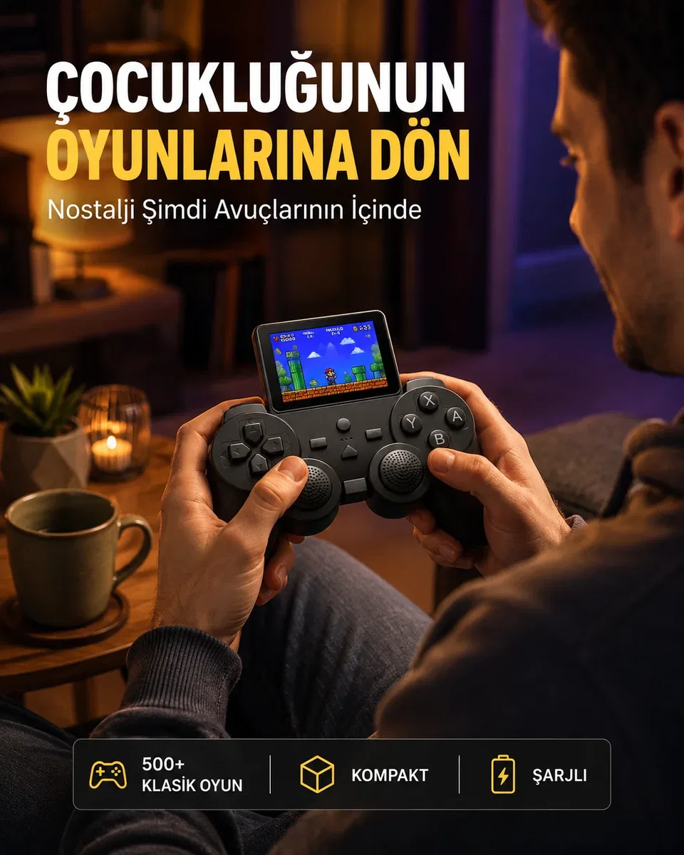 2. 4 İnç HD Renkli Ekranlı 500-in-1 Taşınabilir Retro Oyun Konsolu, Kablolu TV Bağlantısı ve Uzun Pil Ömrü