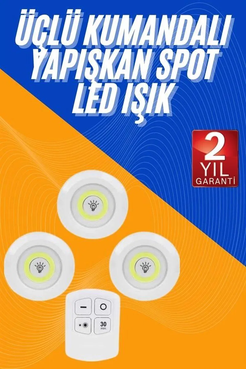 Dolap Işığı Mutfak Rafı Işığı Uzaktan Kumandalı 3 Lü Spot Led Lamba görsel 2
