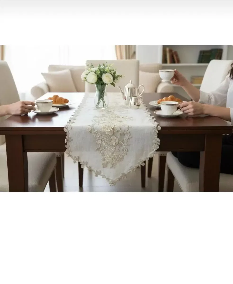 Simella Altın Simli 50x140 cm İşlemeli Masa Runneri Şık Masa Dekoru görsel 4