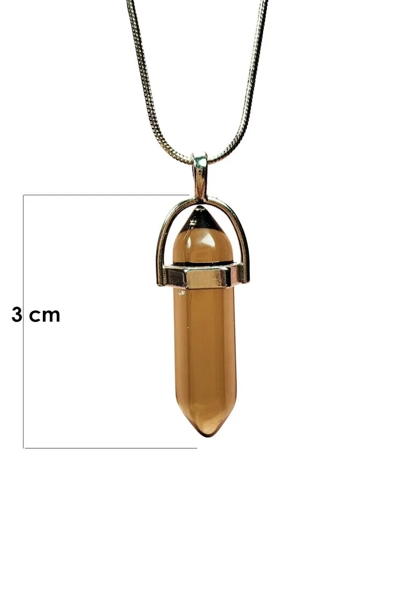 Dumanlı Kuvars Doğal Taşı Zincirli El Yapımı Kolye Uç: 3 cm Zincir: 20 cm Kutulu görsel 2