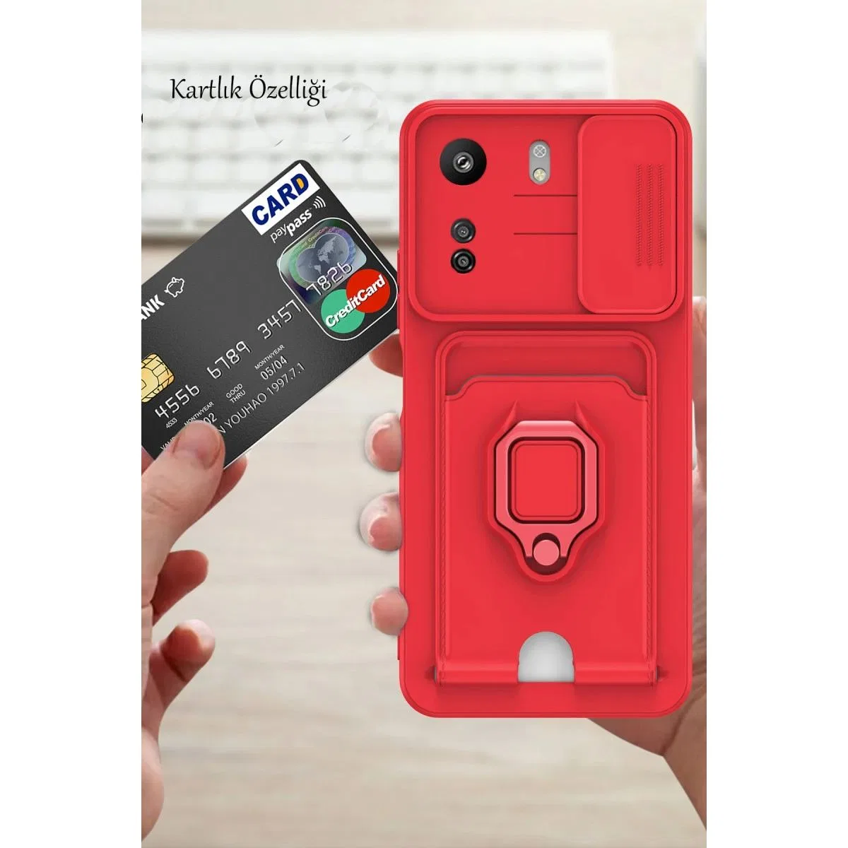 Xiaomi Redmi 13c Kılıf Zuma Kartvizitli Yüzüklü Silikon - Yeşil görsel 3
