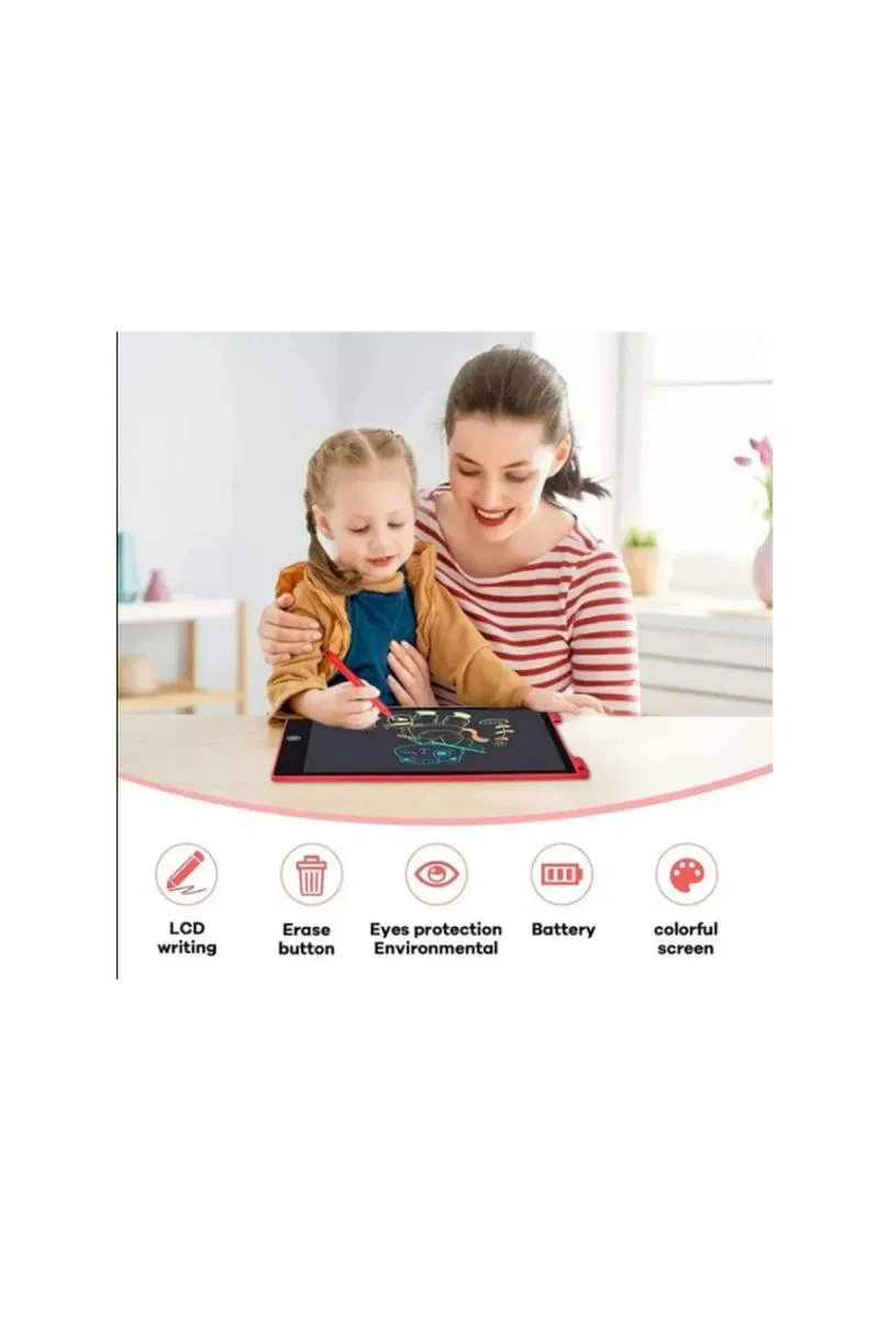 12 Inc Renkli Lcd Grafik Dijital Kalemli Çizim Tableti Yazı Tahta Not Yazma Eğitim Tableti Kırmızı görsel 3