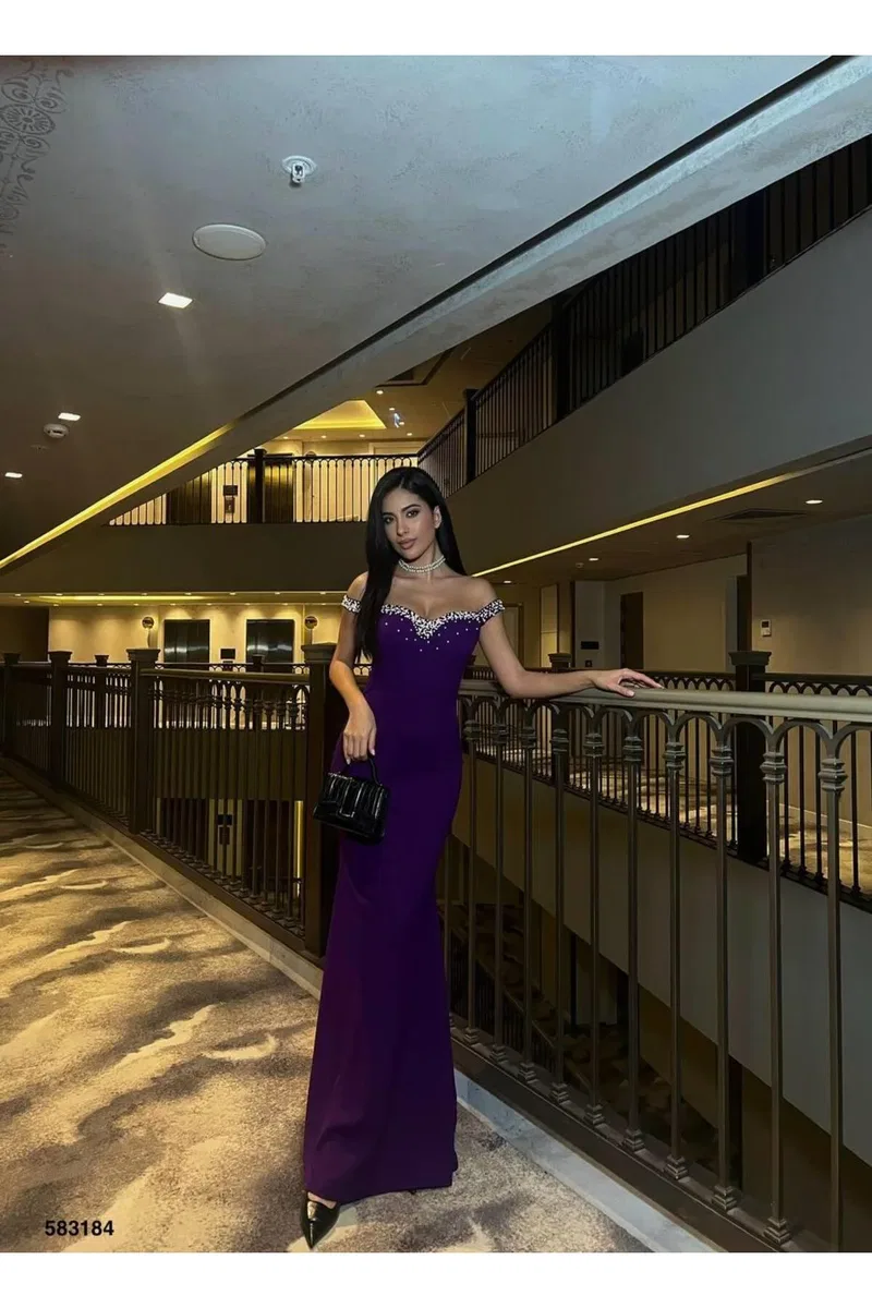 Kadın Modern Stil Mezuniyet Elbisesi Kalp Yaka Askılı Balık Kesim Abiye Elbise görsel 5