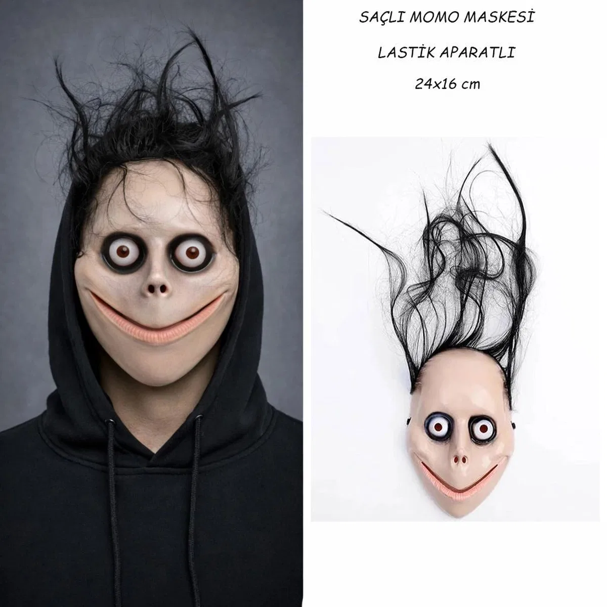 Saçlı Momo Korku Maskesi 24x16 Cm
