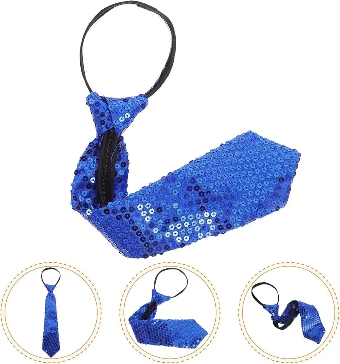 Mavi Pul Payetli Işıltılı Parti Kravatı 33 Cm görsel 3