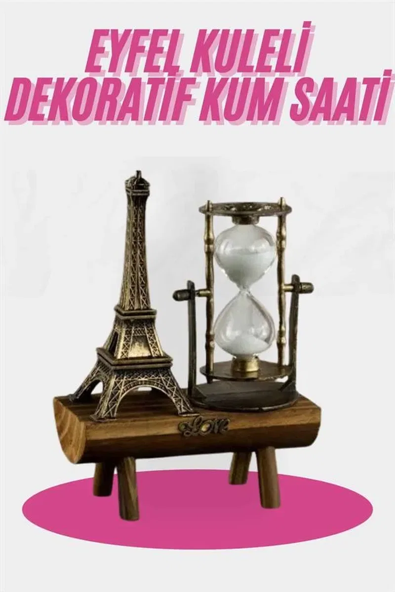 Eyfel Kulesi Tasarımlı Kum Saati Kristalleştirilmiş Kum Saati Dekoratif Ahşap Görünümlü görsel 2