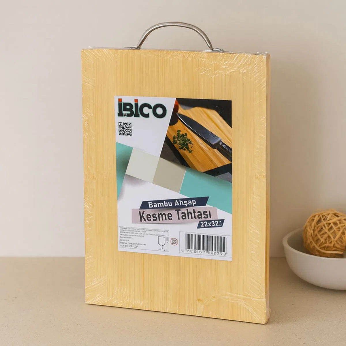Bambu Ahşap Kesme Tahtası 22x32x1. 7 cm (Metal Kulplu)