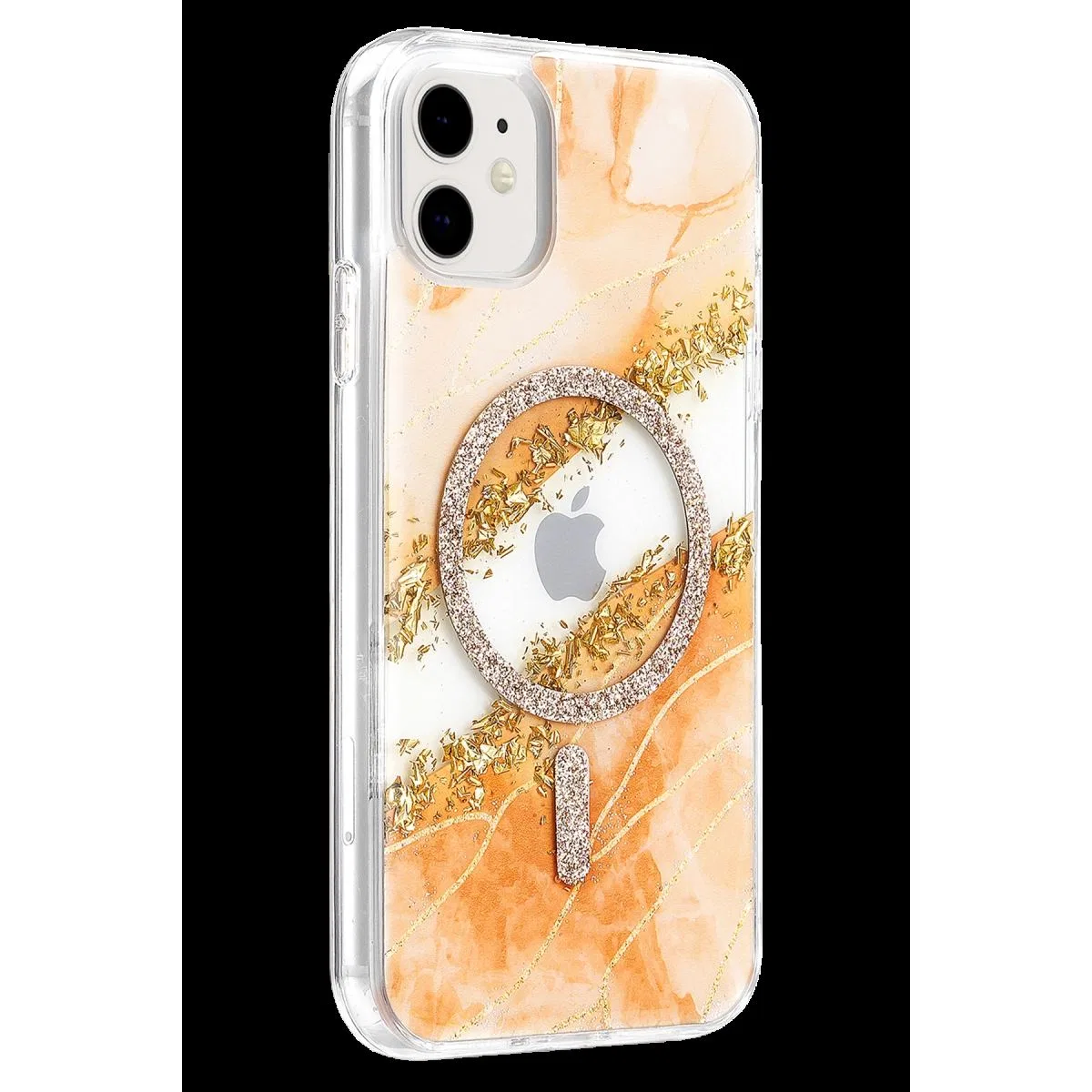 Onegif Apple İphone 11 Lotus Simli Magsafe Kapak - Turuncu görsel 2