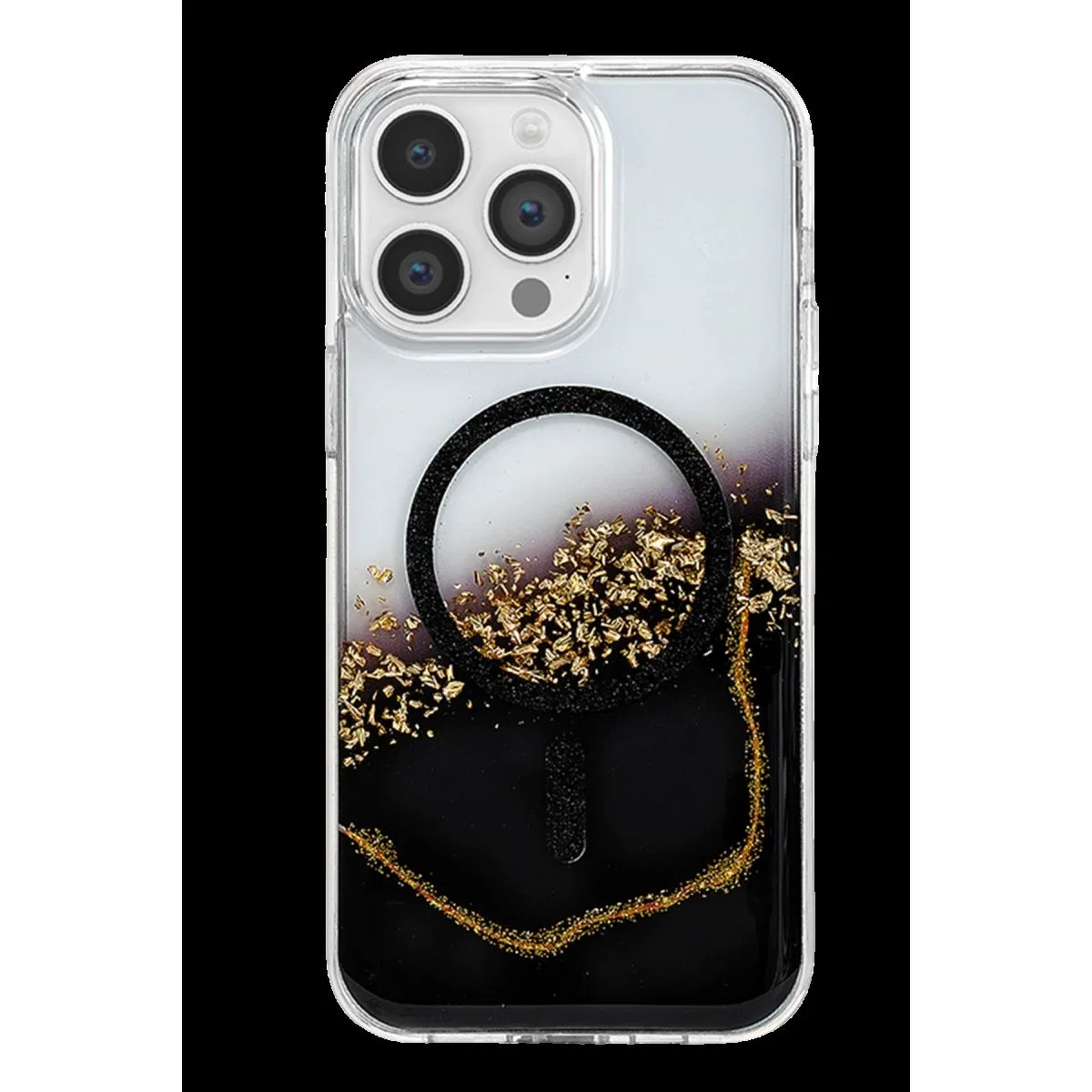 Onegif Apple İphone 14 Pro Max Lotus Simli Magsafe Kapak - Siyah görsel 3