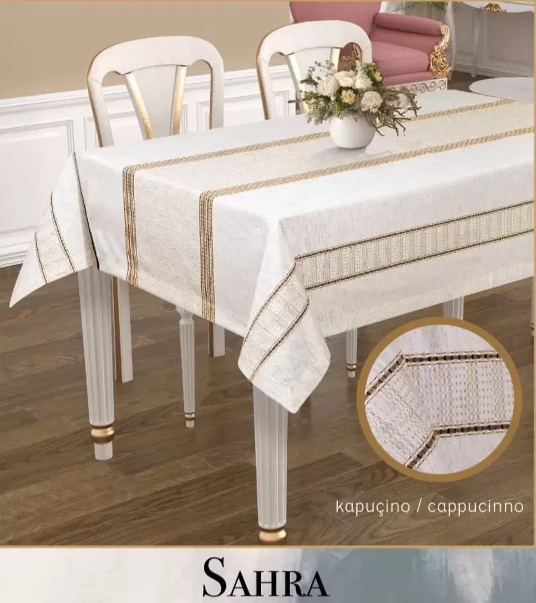 160x260 cm Kapicino Sahra Polyester Ajurlu Keten Tablecloth Şık Masa Dekoru görsel 6