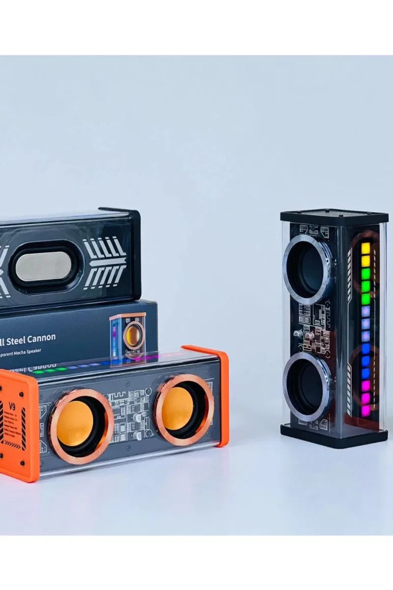 Şeffaf Mecha Müzik Tws Stereo Rgb İşıklı Hoparlör Kablosuz Bluetooth 5. 0 Taşınabilir Hoparlör V9