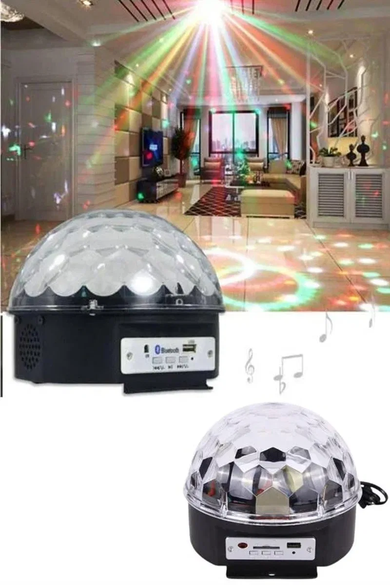 Küre Disko Topu Müzik Çalar Renkli Lazer Işıklı Bluetooth Disko Parti Işığı Kumandalı görsel 3