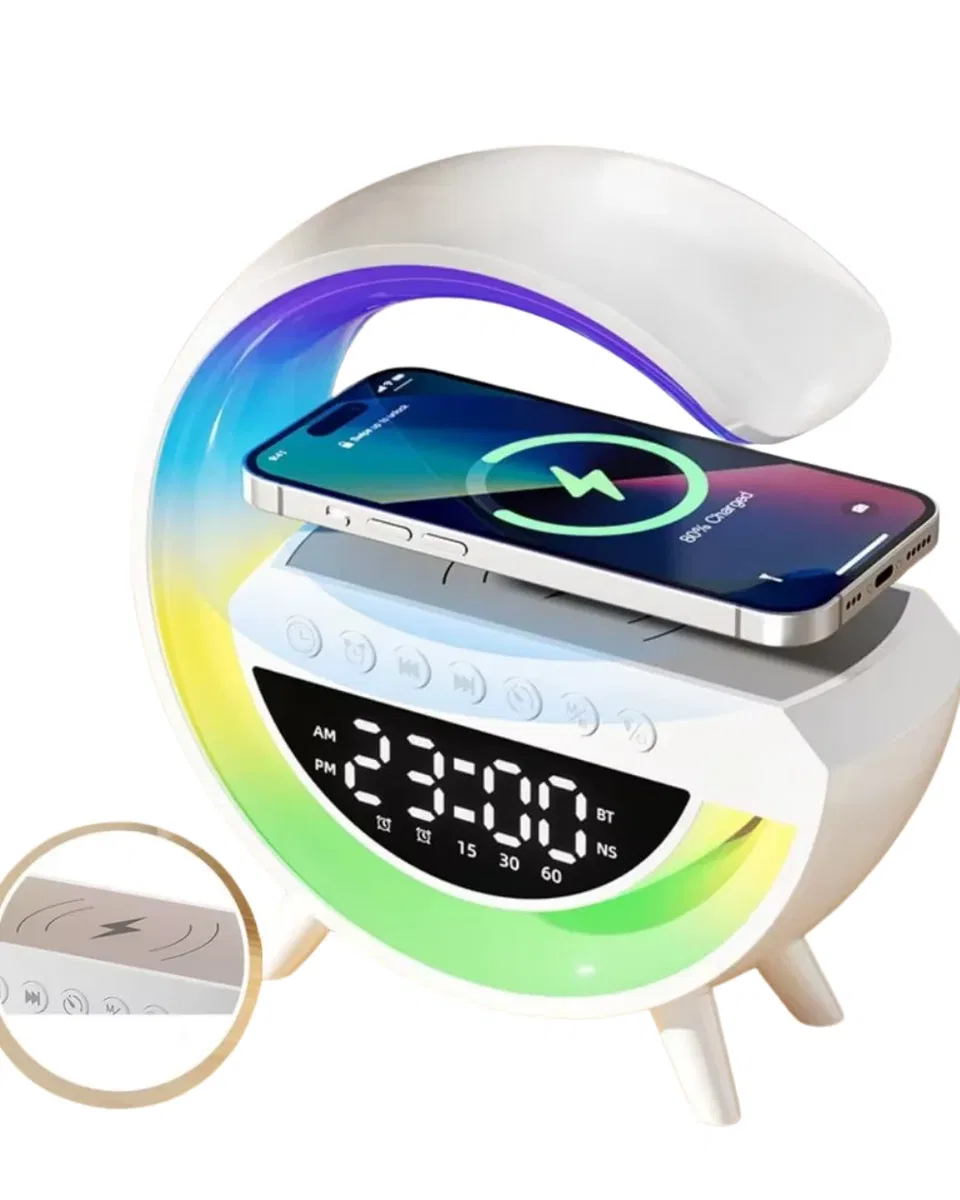 Çok Fonksiyonlu Kablosuz Şarjlı Saat Hoparlör RGB Işık ve Alarm Özellikli görsel 4