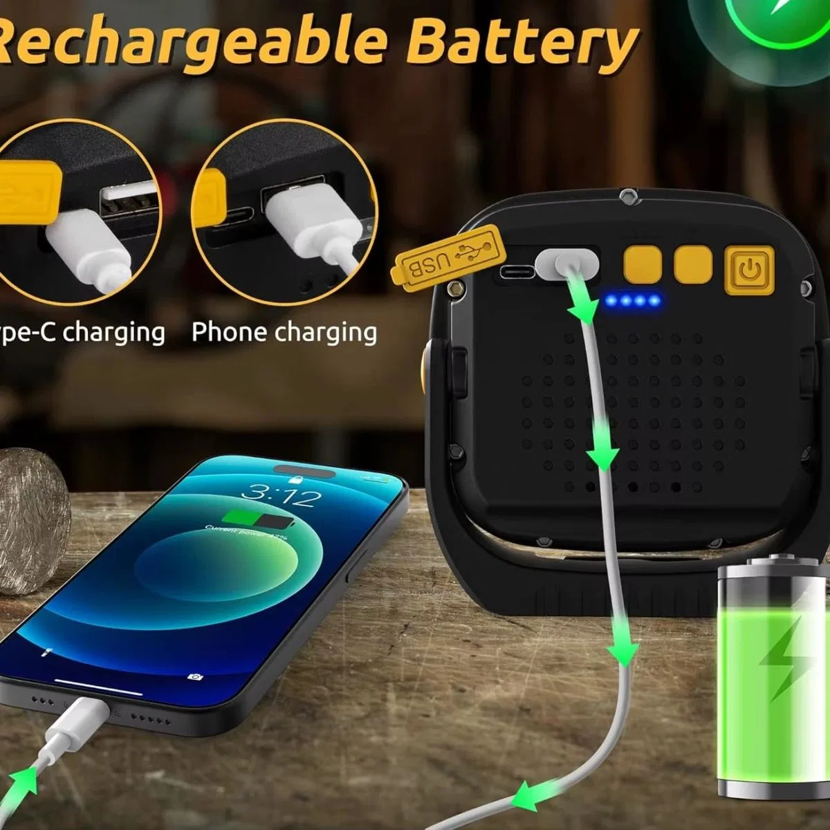 Wison Ws-582 Powerbank Özellikli Tripod Bağlantılı Mıknatıslı 3500 Lümen Usb Şarjlı Çalışma Feneri görsel 5