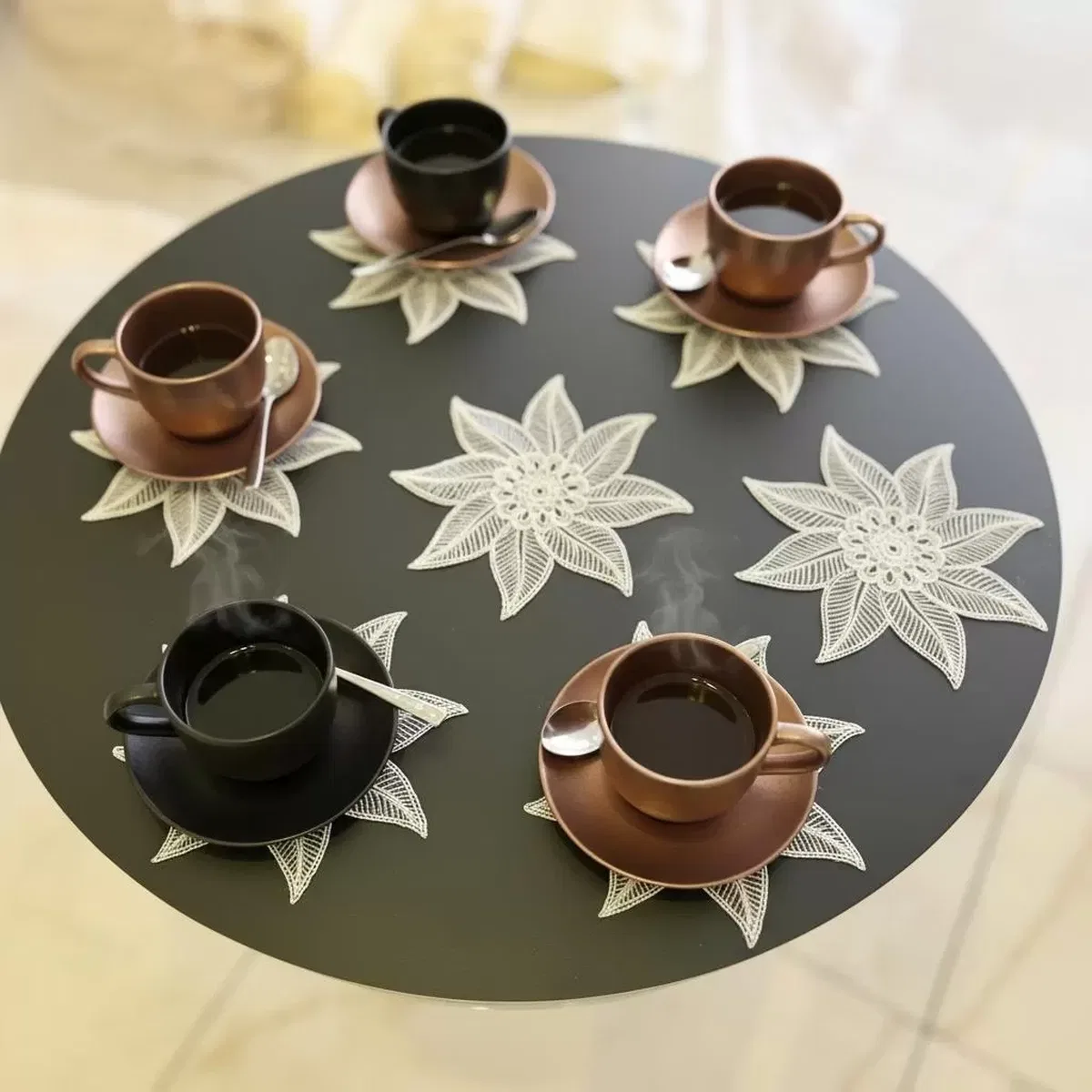 6'lı Dantel Kahve Sunumluğu 15x15 cm Asorti Desenli Çeyizlik Sunumluk