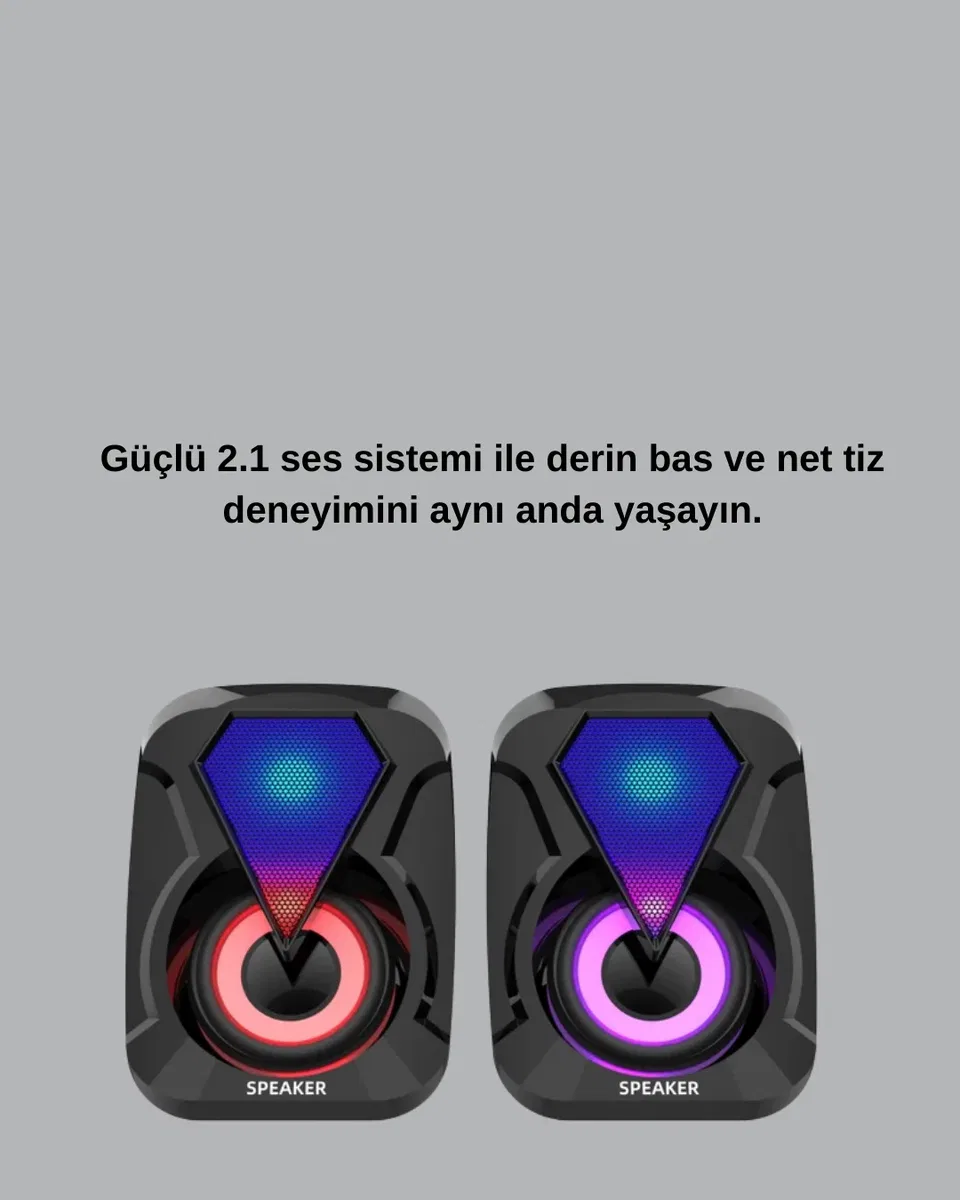 RGB Işıklı USB Hoparlör Seti 9W Çıkış Gücü Derin Bas görsel 2