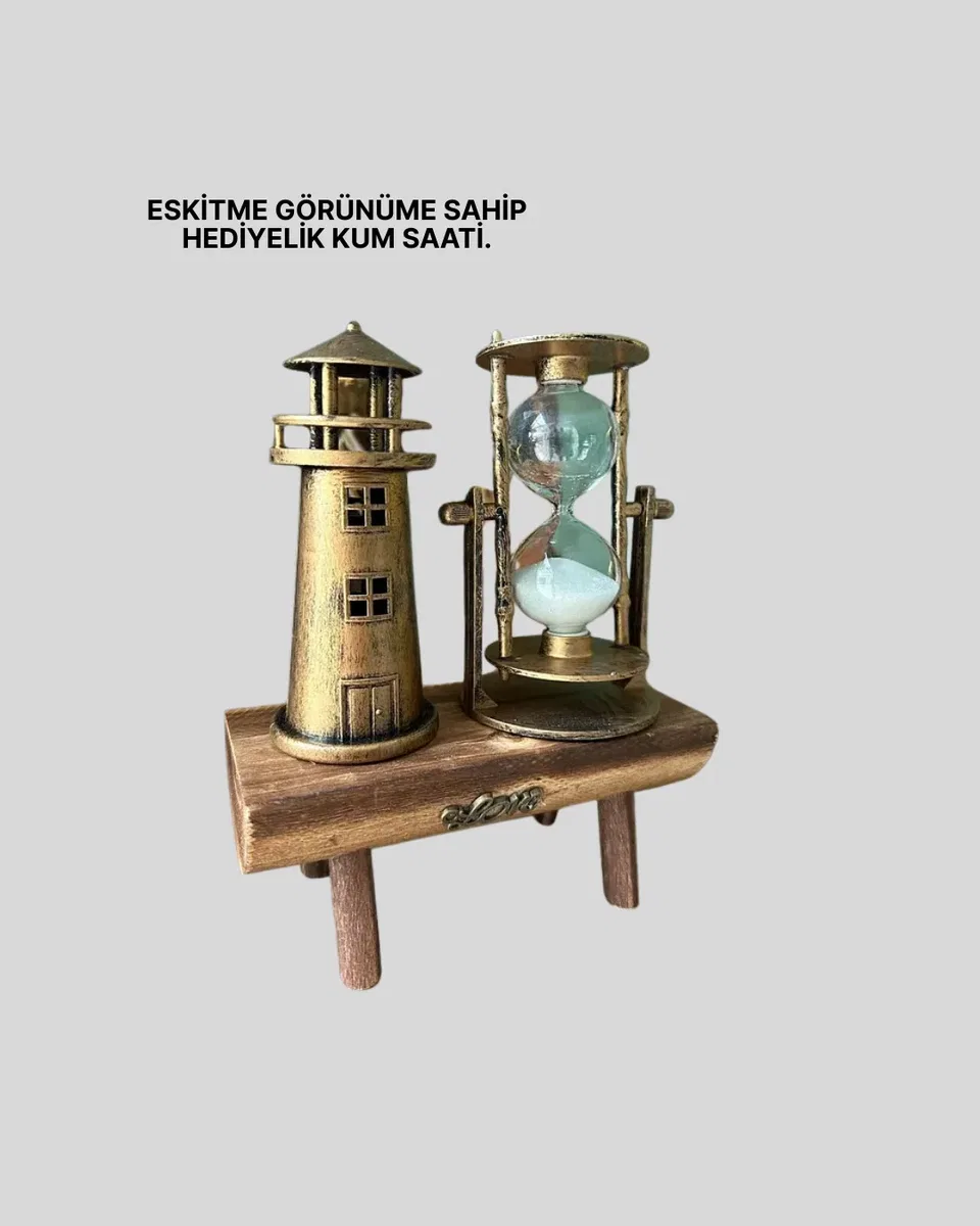 Deniz Feneri Tasarımlı Ahşap Kum Saati – Retro Masa Aksesuarı Yeni Nesil görsel 4