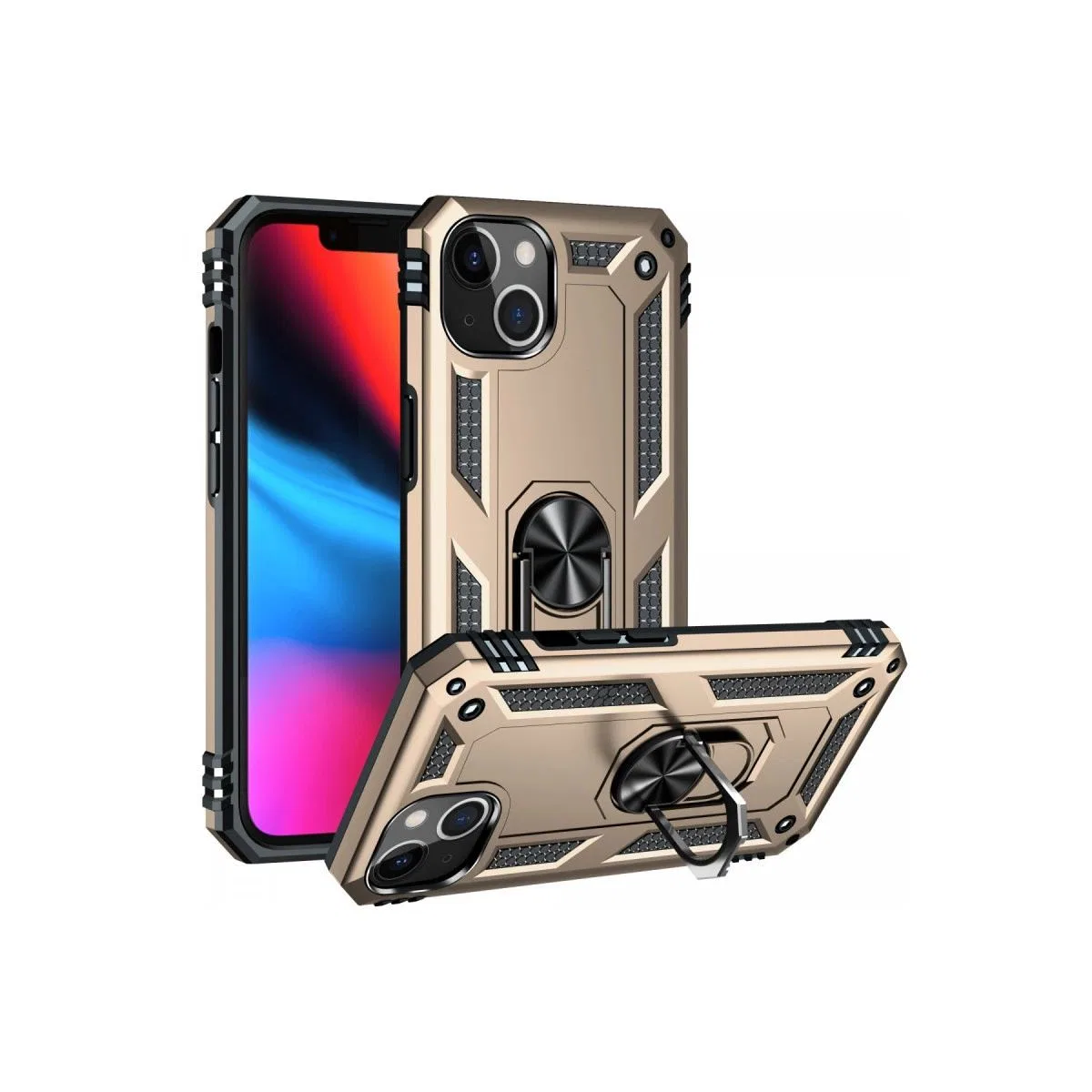 Apple İphone 13 Kılıf Sofya Yüzüklü Silikon Kapak - Gold görsel 2
