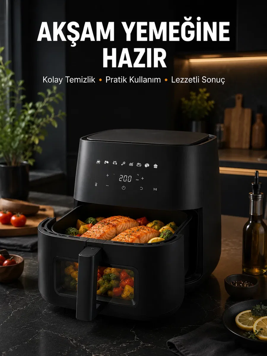 Dokunmatik Ekranlı Air Fryer Sağlıklı Yağsız Pişirme Cihazı