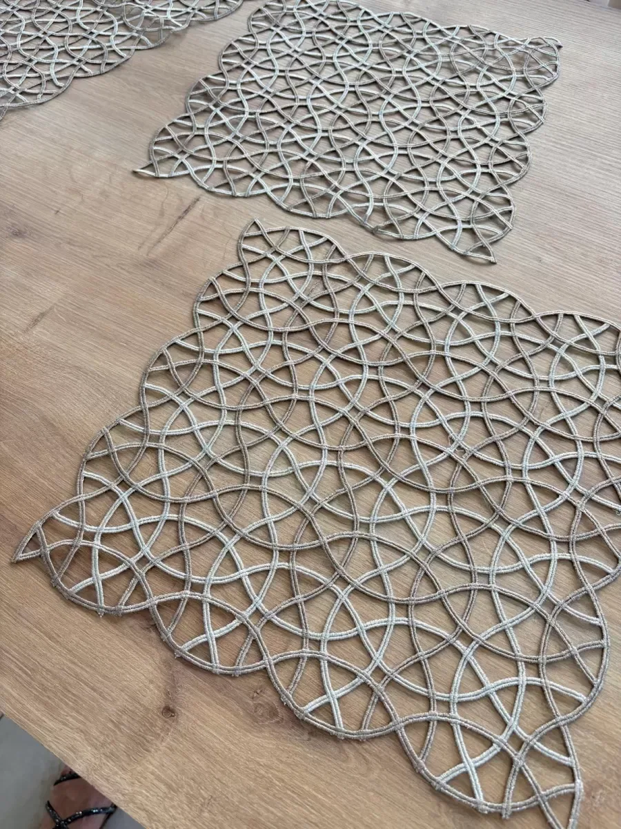 Salon Takımı Angles Çeyizlik Krem Kapi Runner Set 5 Parça İşlemeli Ranır Masa Sehpa Konsol Örtüsü görsel 4