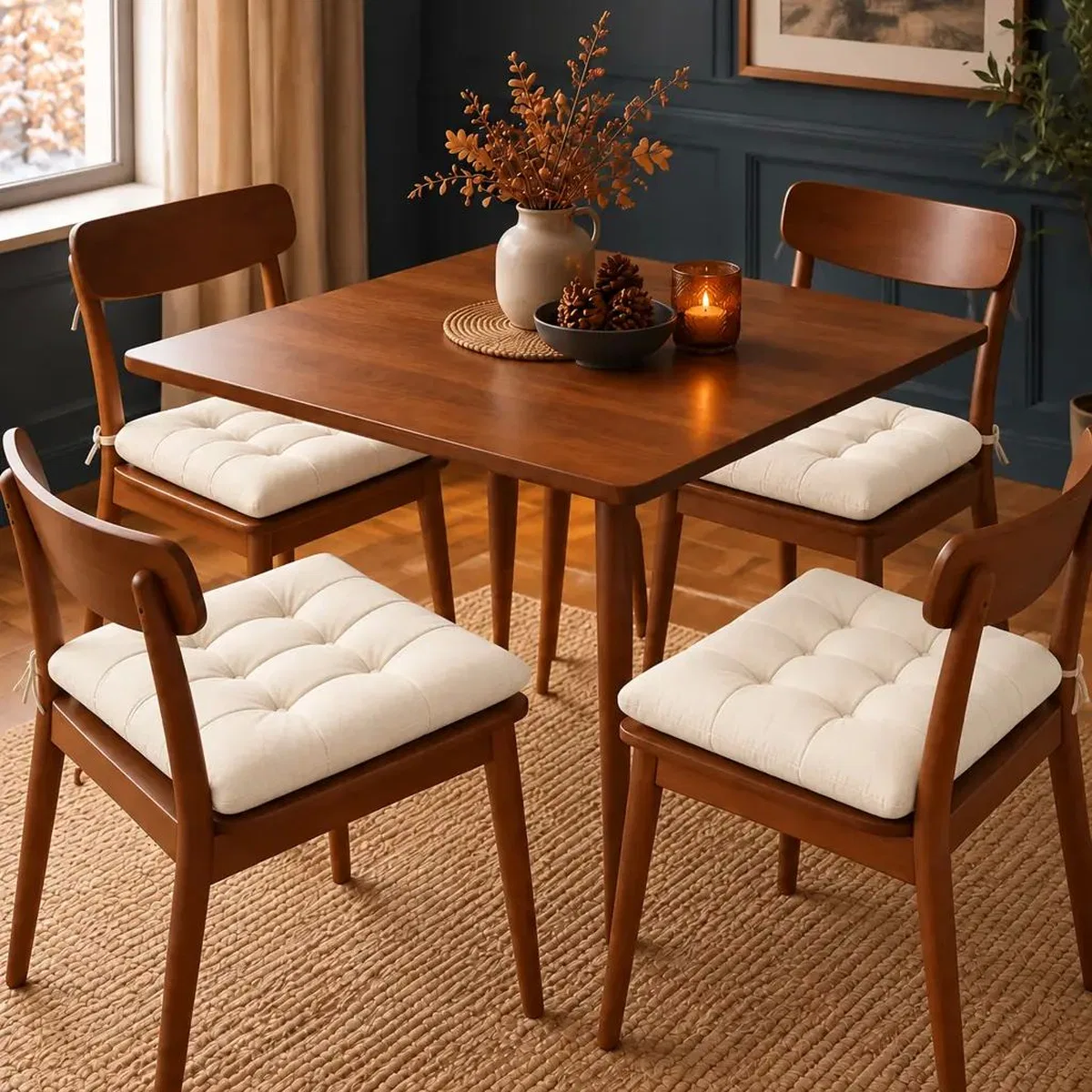 4’lü Kapitone Bağcıklı Sandalye Minderi · 40 × 40 × 3 cm · Krem · 40 × 40 × 3 cm · 4 adet