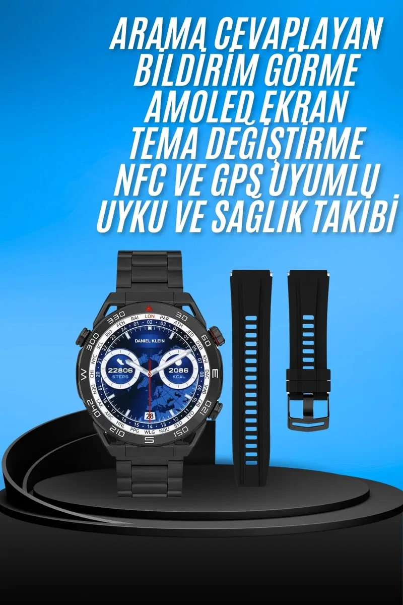 Akıllı Saat Çelik Kordonlu Amoled Ekran Android ve İOS Uyumlu Çağrı Cevaplayabilen Yeni Nesil görsel 2