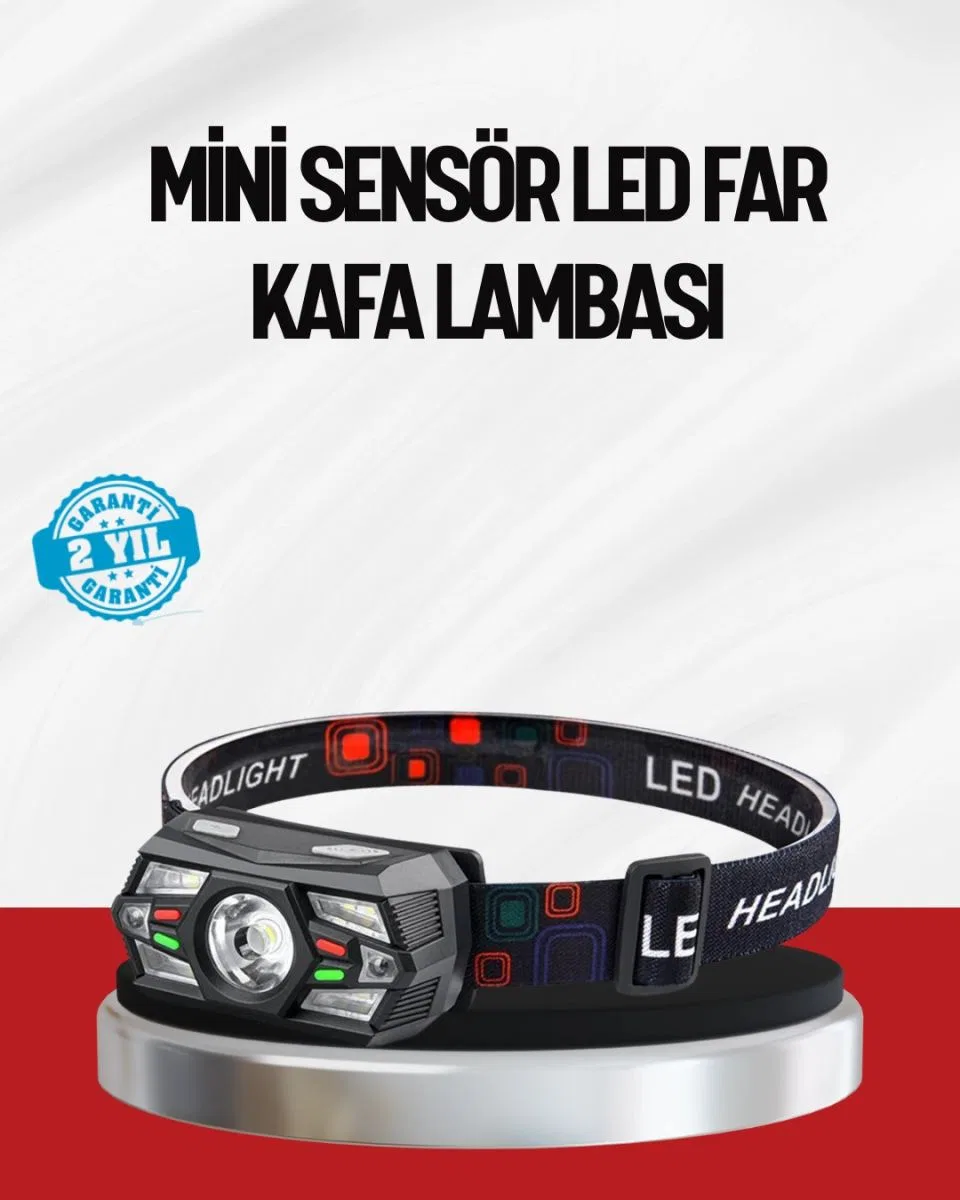 Sensörlü Led Kafa Lambası Kırmızı Beyaz Işık Ayarlanabilir