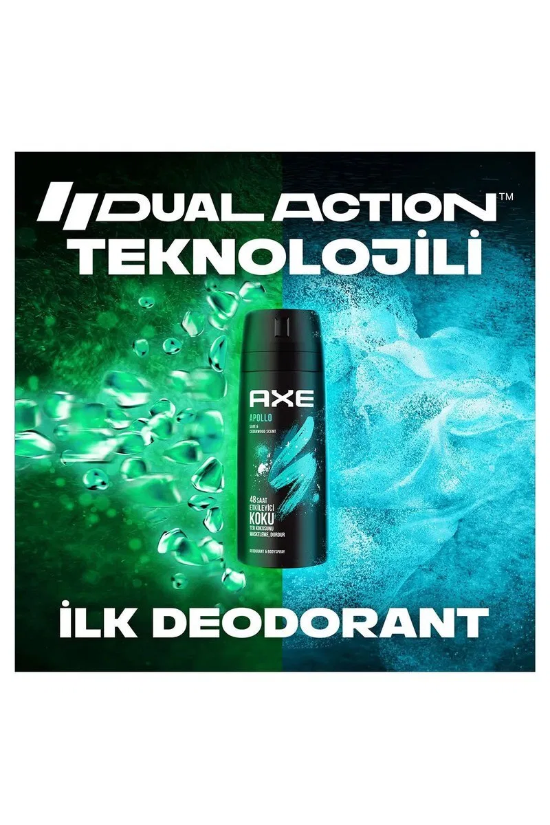 2 Adet Axe Erkek Sprey Deodorant Apollo 48 Saat Etkileyici Koku Vücut Spreyi 150 ml görsel 5