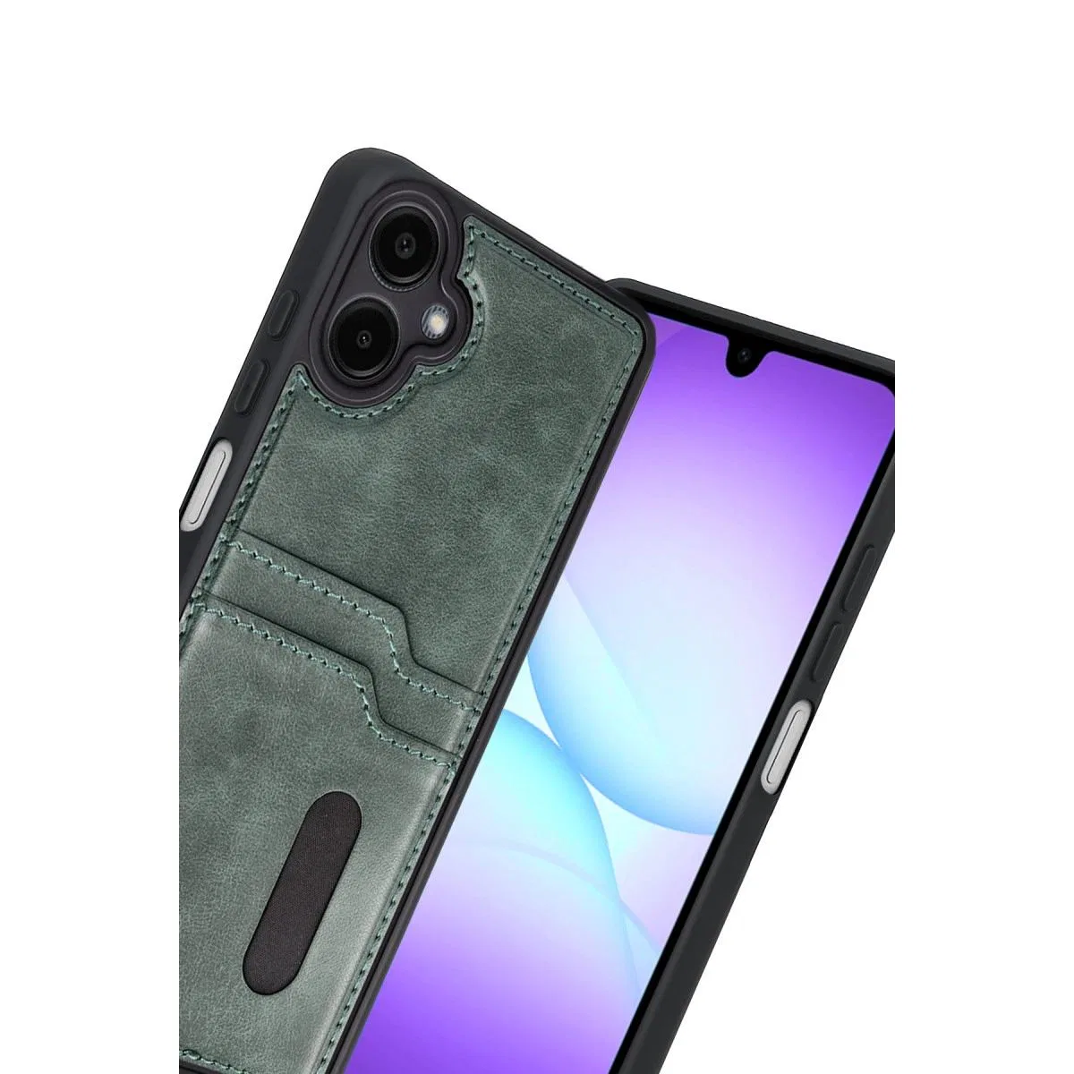 Samsung Galaxy A07 4g Sara Kartvizitli Deri Kılıf - Yeşil görsel 2