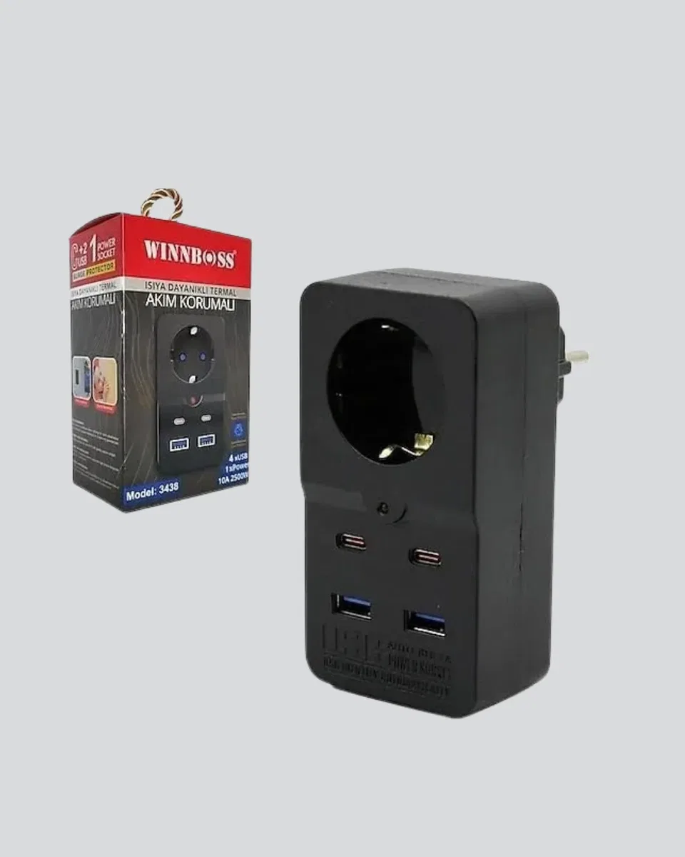 Tip Akım Koruma Prizi 10A 2500W USB Type C Destekli görsel 3