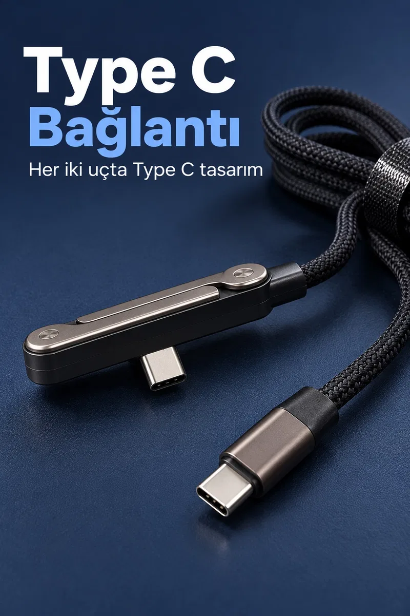 Type C Şarj Kablosu Katlanabilir Telefon Standlı Örgü Tasarım
