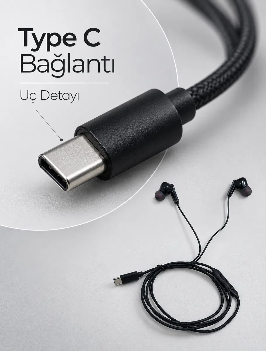 Müzik ve Sesli Görüşmeler İçin Type C Mikrofonlu Kulaklık görsel 5
