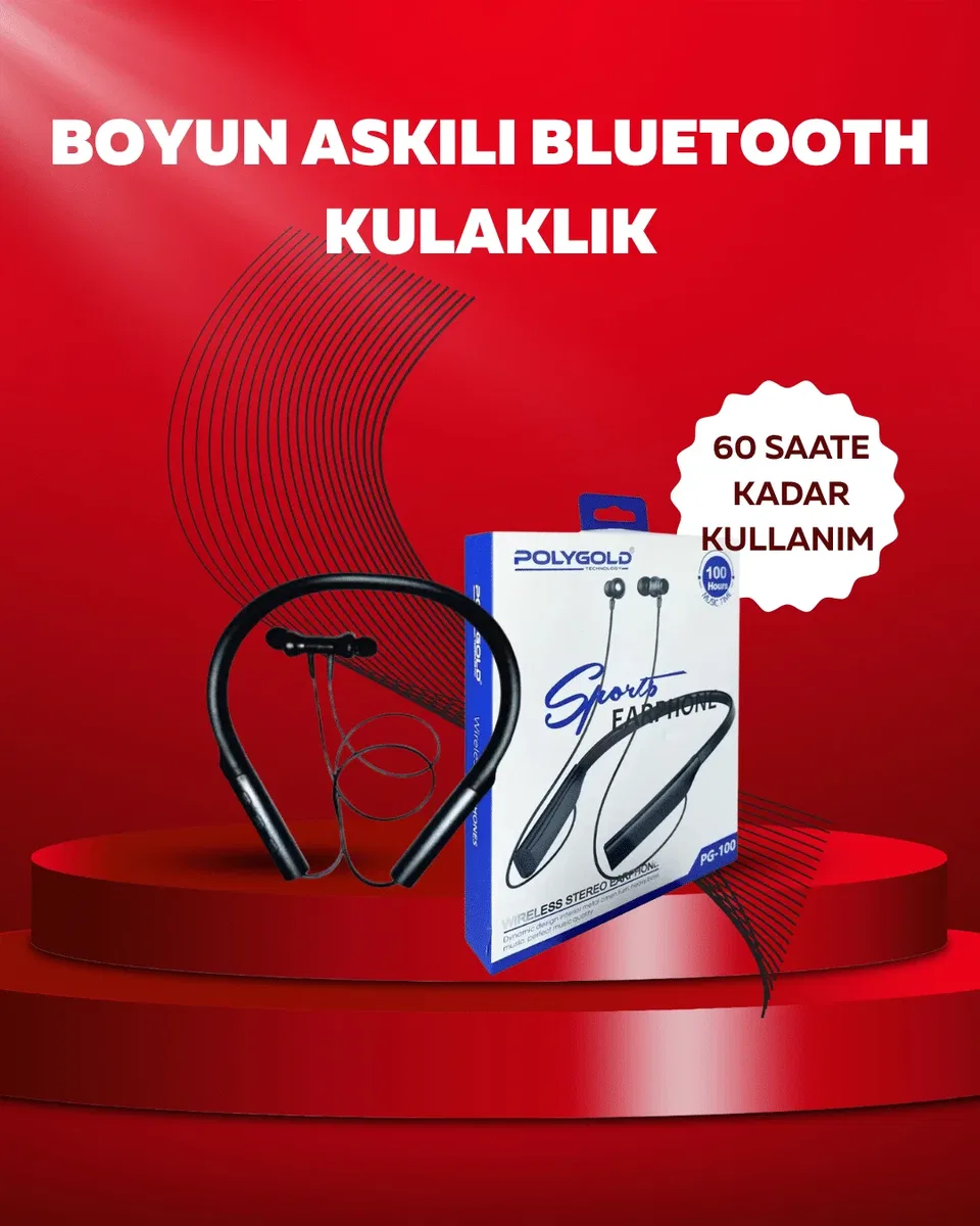 Polygold PG-100 Bluetooth 5. 0 Boyun Bantlı Kulaklık – 50 Saat Konuşma Süresi, Type-C Şarj