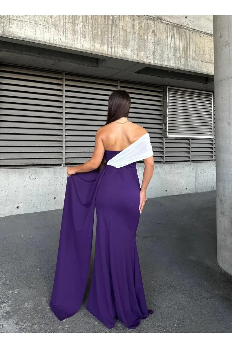 Kadın Minimal Tasarım Tek Omuz Kolsuz Omzu Açık Abiye Elbise görsel 7