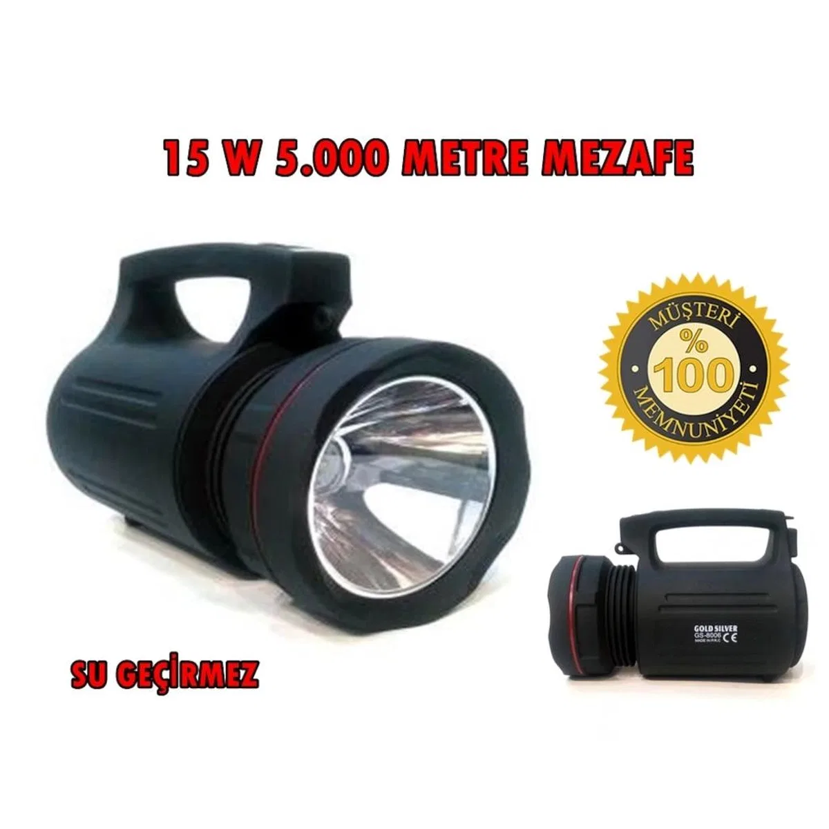Gs-8006 Parlak Ledli Taşınabilir Şarj Edilebilir El Feneri 15w görsel 2