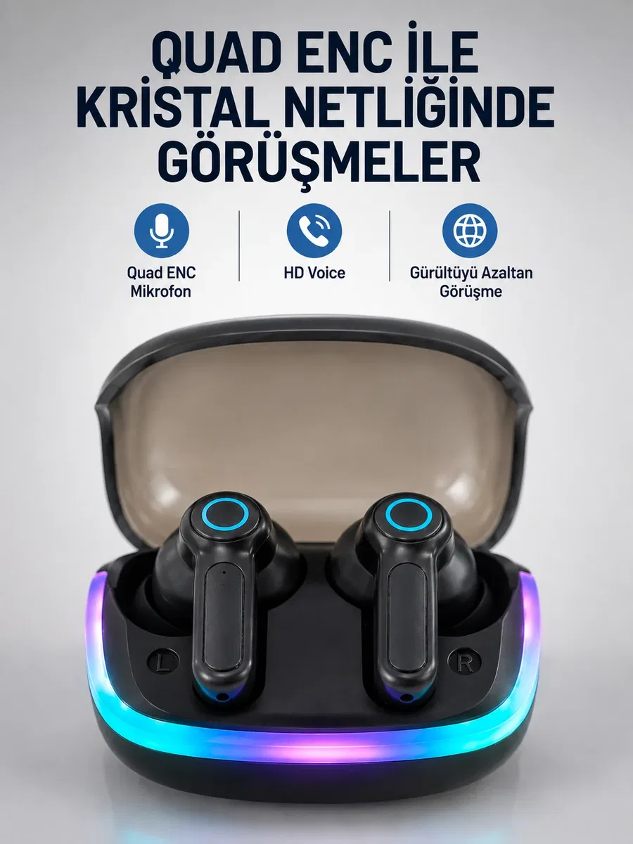 Bluetooth 5. 4 Kablosuz KulaklıkQuad ENC Mikrofonlu TWS Kulaklık