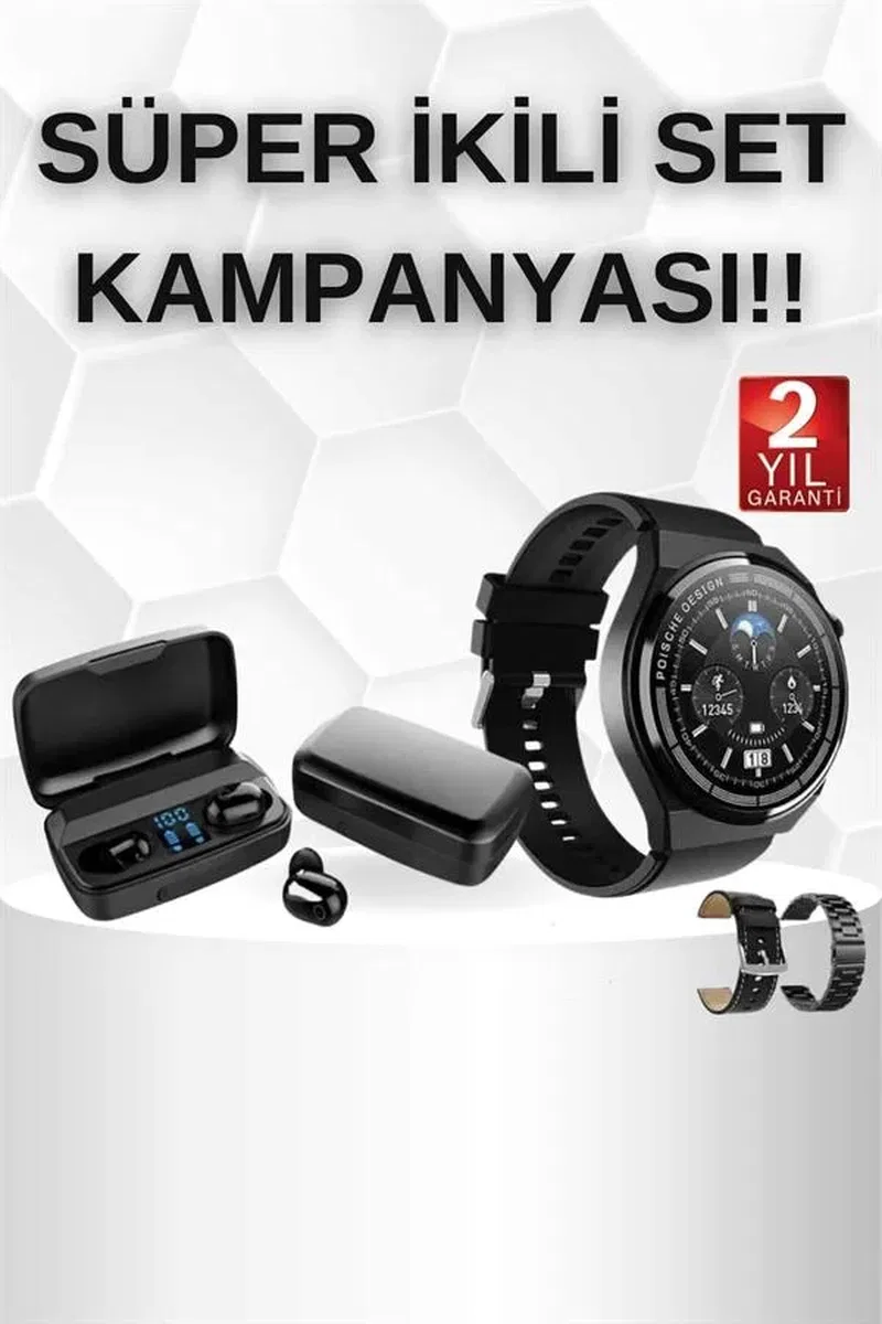 Kablosuz Bluetooth Kulaklık ve Kordon Hediyeli Akıllı Saat Nabız Ölçer Uzun Pil Ömrü görsel 2
