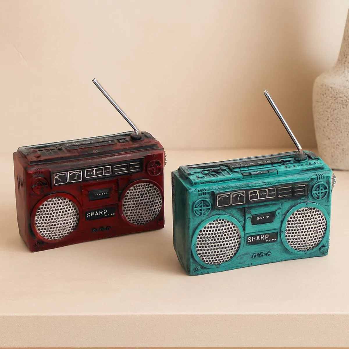 Vintage Radyo Dekoratif Reçine Kumbara 17x17x5. 5 cm