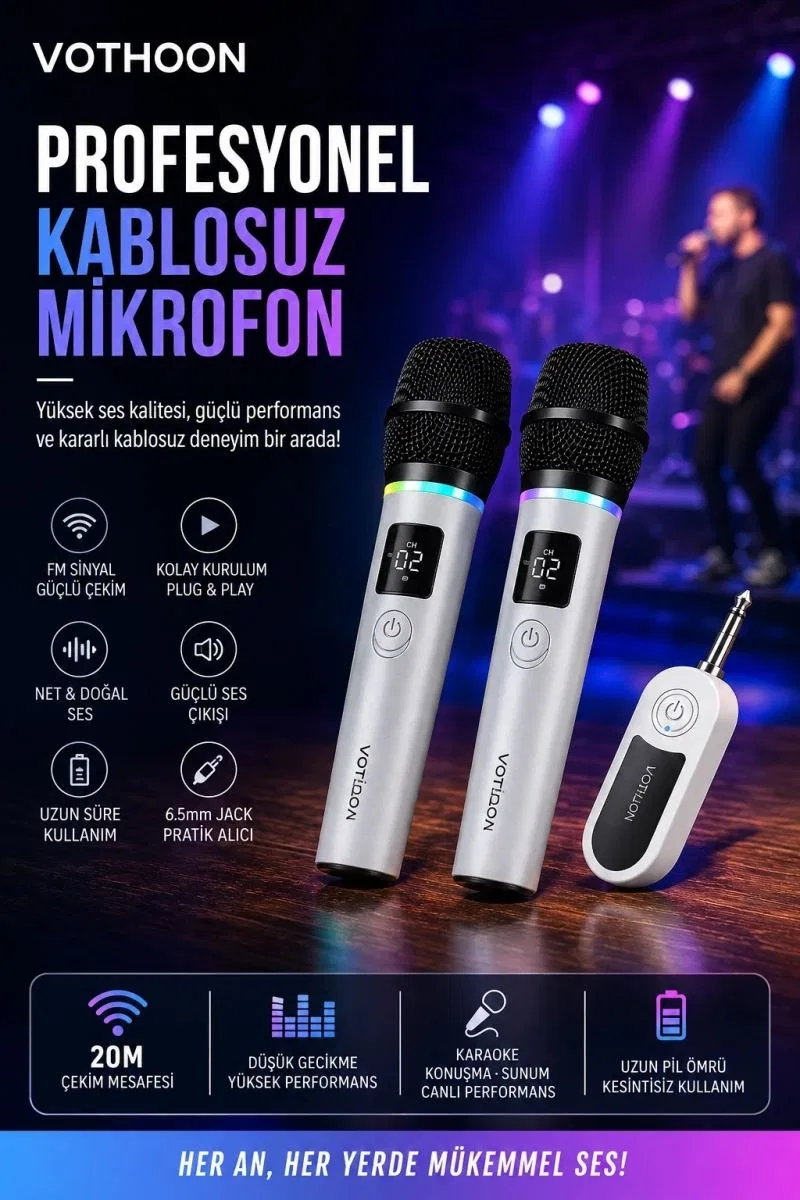 Kablosuz Karaoke Çift Mikrofon 6. 5 Mm Sahne Parti Düğün Aktivite Amfi Hoparlör görsel 3