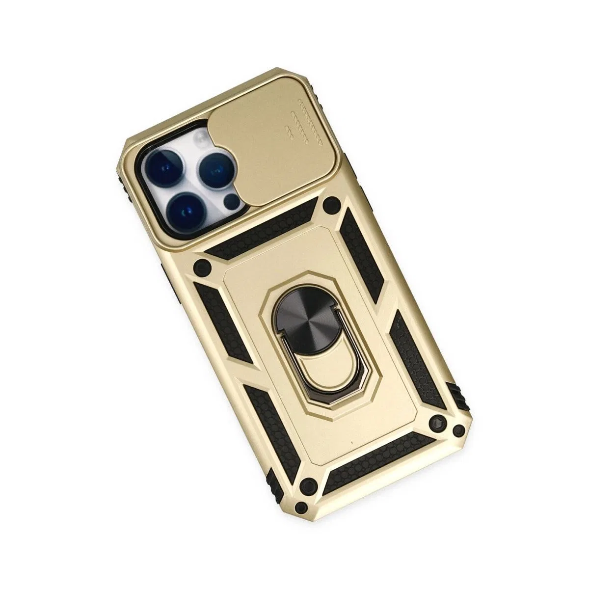 Apple İphone 14 Pro Max Kılıf Pars Lens Yüzüklü Silikon - Gold görsel 3
