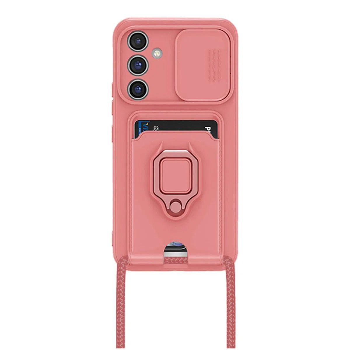 Samsung Galaxy A14 4g Kılıf Zuma Kartvizitli Yüzüklü Silikon - Pembe görsel 2