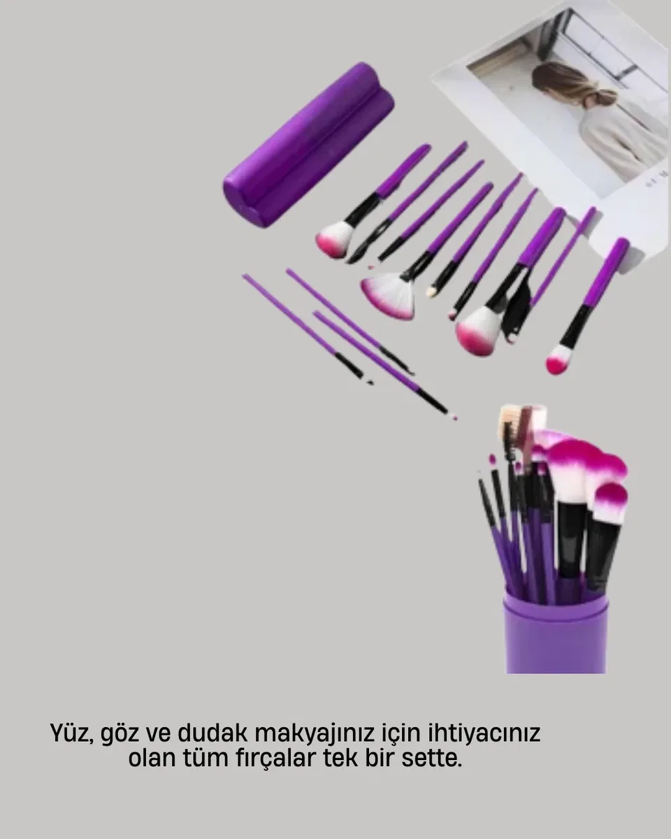12’li Makyaj Fırça Seti Fondöten Allık Far Karıştırma İçin Tam Uyumlu görsel 2