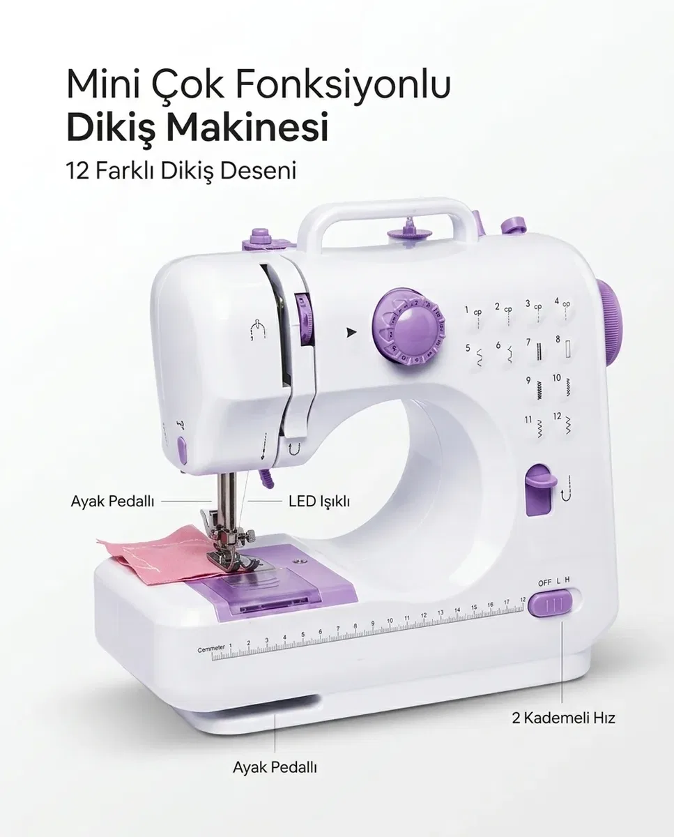12 Farklı Dikiş Desenli Mini Dikiş Makinesi görsel 3
