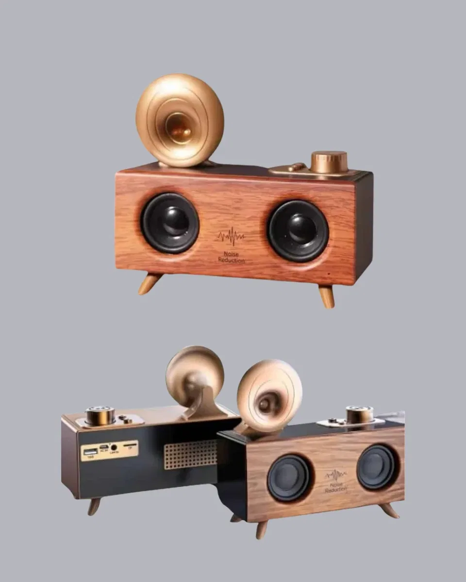 Gramafon Tasarımlı Bluetooth Hoparlör 3D Ses Teknolojili Çok Fonksiyonlu görsel 4