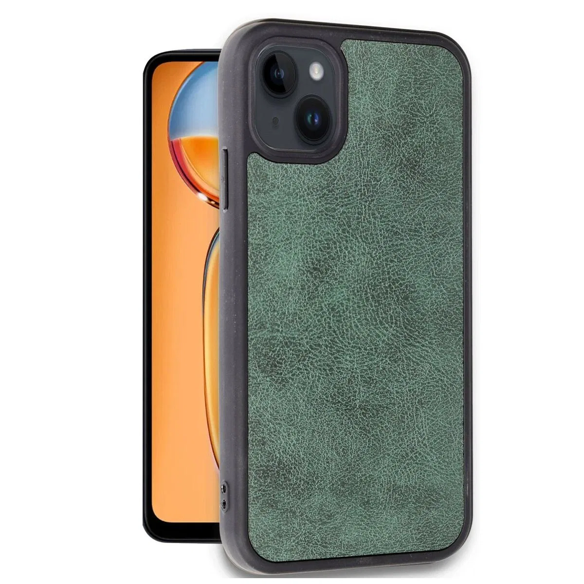 Apple İphone 14 Kılıf Aras Deri Kapak - Koyu Yeşil görsel 2