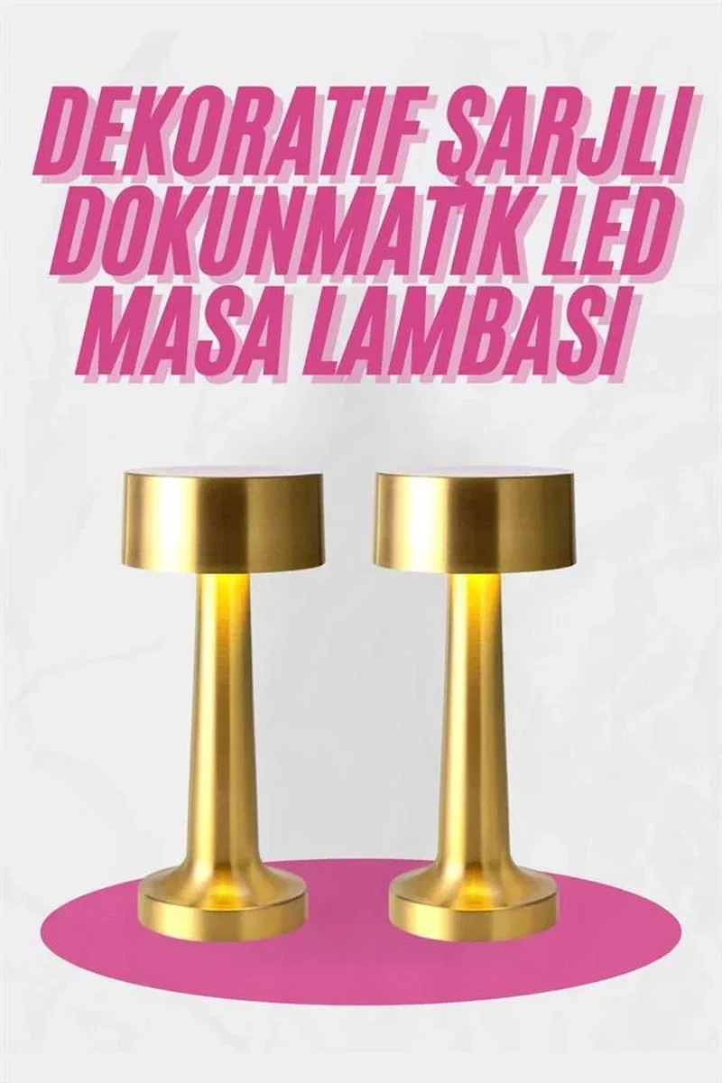 Altın Rengi Masa ve Gece Lambası Dokunmatik Şarjlı Masa Lambası görsel 2